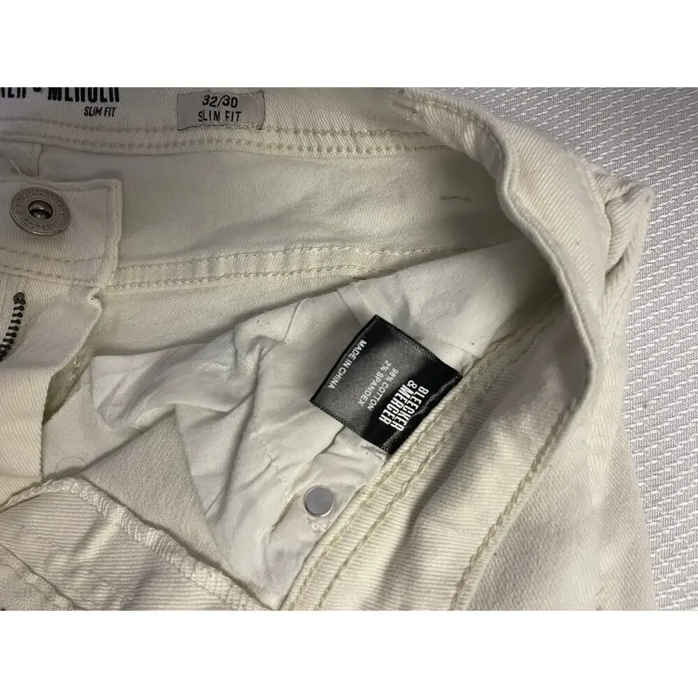 Bleecker & Mercer Men’s White Distressed Cargo Moto Jeans 32x30 Slim Fit